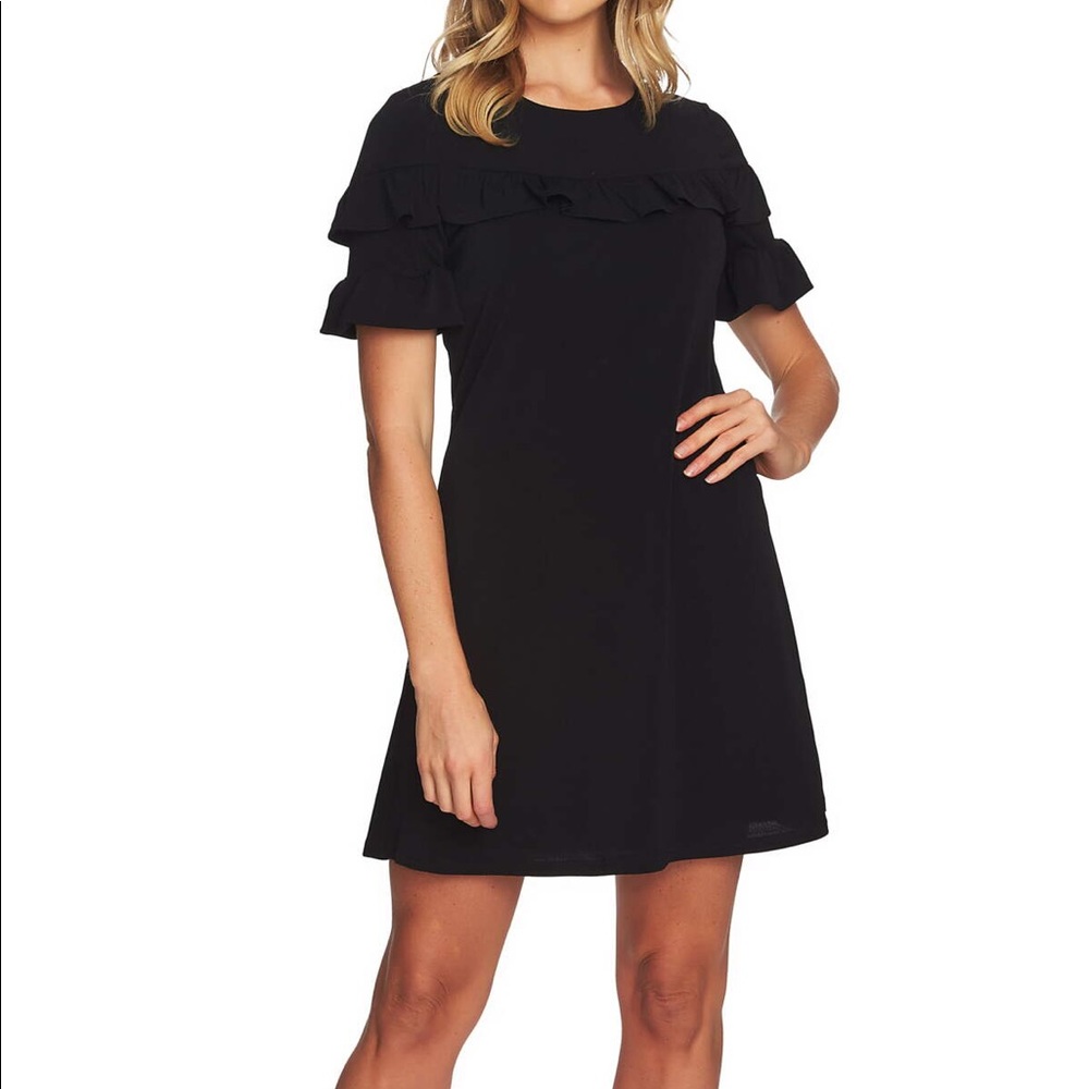 Cave Black Ruffle Shortsleeved Dress - Shift